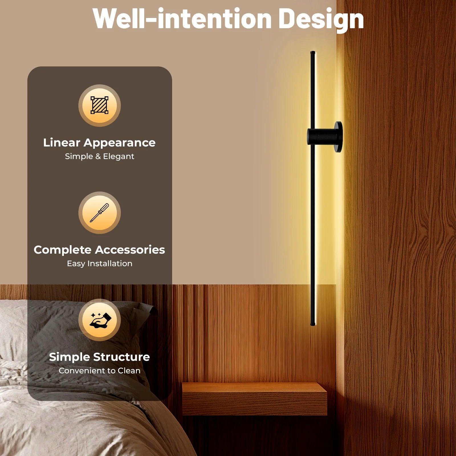 110V LED Linear Wall Lamp Modern Wall Light Long Led Wall Lamp Warm Light Color Black Home Decor