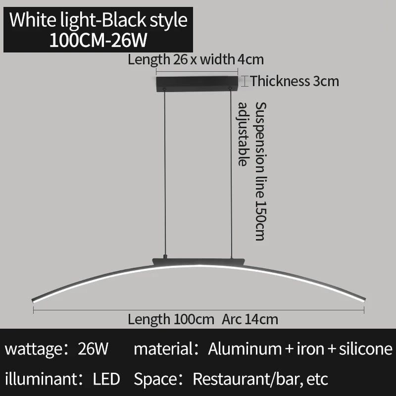 Contemporary Dining Room Pendant Light Sleek LED Arc Hanging Lamp Adjustable Brightness Energy Efficient Ideal for Kitchen Resta