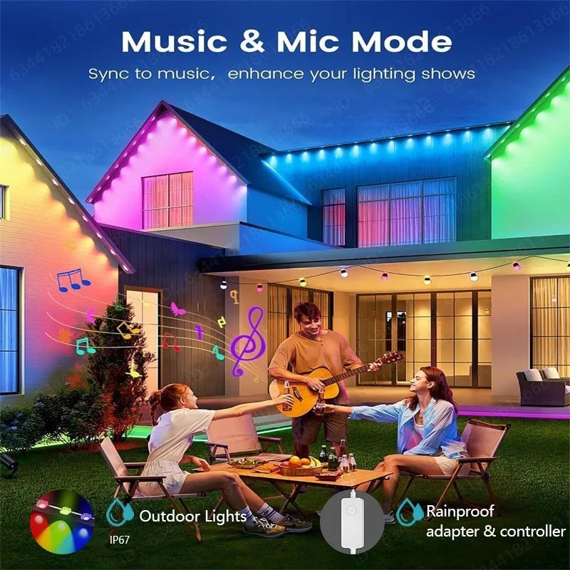 Permanent Outdoor Lights Smart RGBIC Eaves LED Lights Festival Flashing Lighting Fairy String Holiday Lighting