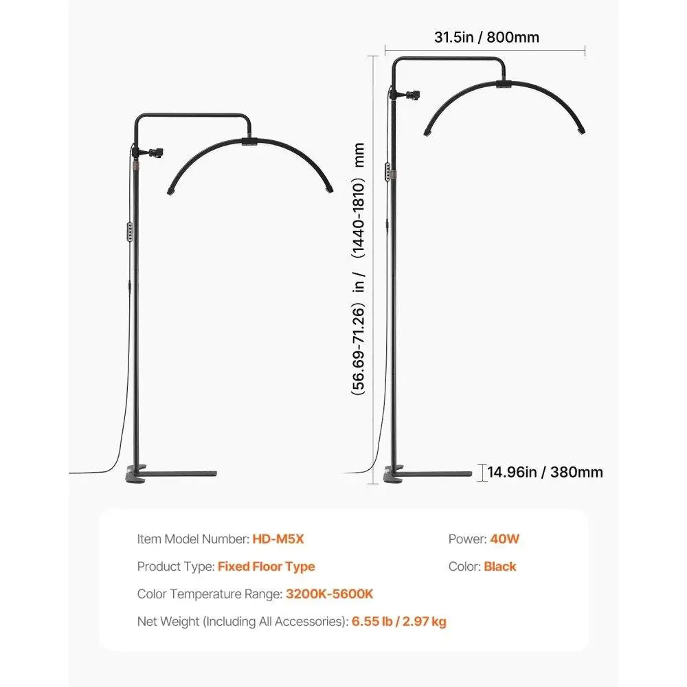 Dimmable Floor Lamp for Estheticians 26inch Adjustable Arched Design Beauty Lash Light