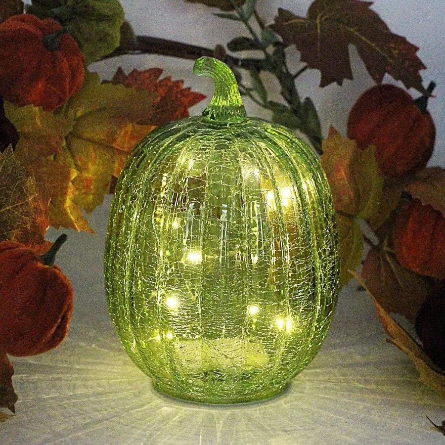 Crackle Glass Pumpkin Light with Timer Battery Operated LED Pumpkin Lamp for Fall Decorations Ideal for Halloween Thanksgiving