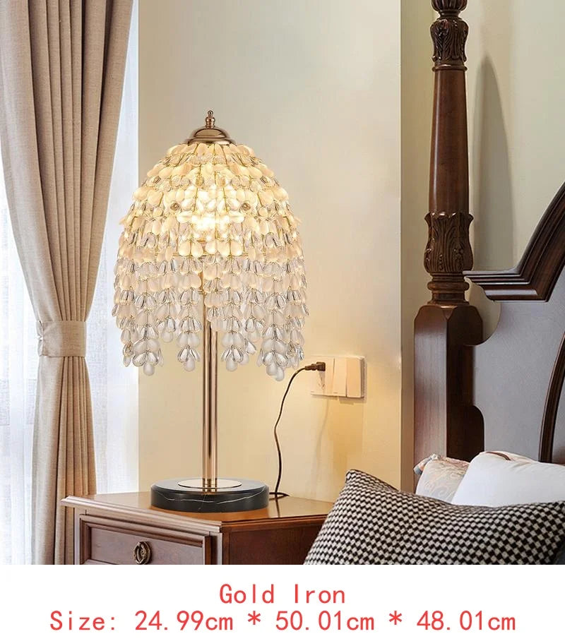 19" Elegant Crystal Table Lamp - Vintage Waterfall Design with Teardrop Grape Crystal Beads and Marble Base for Living Room,