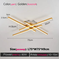 Black chandelier square bedroom lamps living room lamp led ceiling lamp Nordic minimalist creative led ceiling lamp strip lights