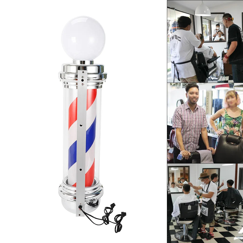 Barber Shop Pole Rotating Light Hair Salon Red/Blue/ White LED Stripes Sign Lamp