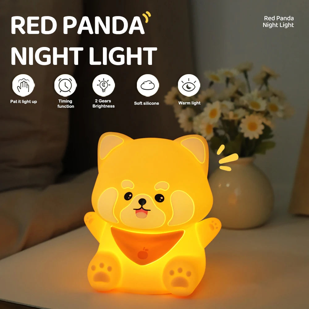 Cute Panda LED Night Lights Lion Silicone Sleeping Lamp USB Rechargeable Timing Bedside Baby Nightlights For Birthday Gift