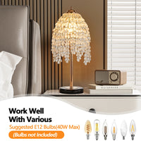 19"Elegant Crystal Table Lamp Vintage Waterfall Design with Crystal Bead String Shades and Marble Textured Base(No Bulb)