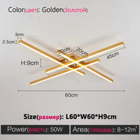 Black chandelier square bedroom lamps living room lamp led ceiling lamp Nordic minimalist creative led ceiling lamp strip lights