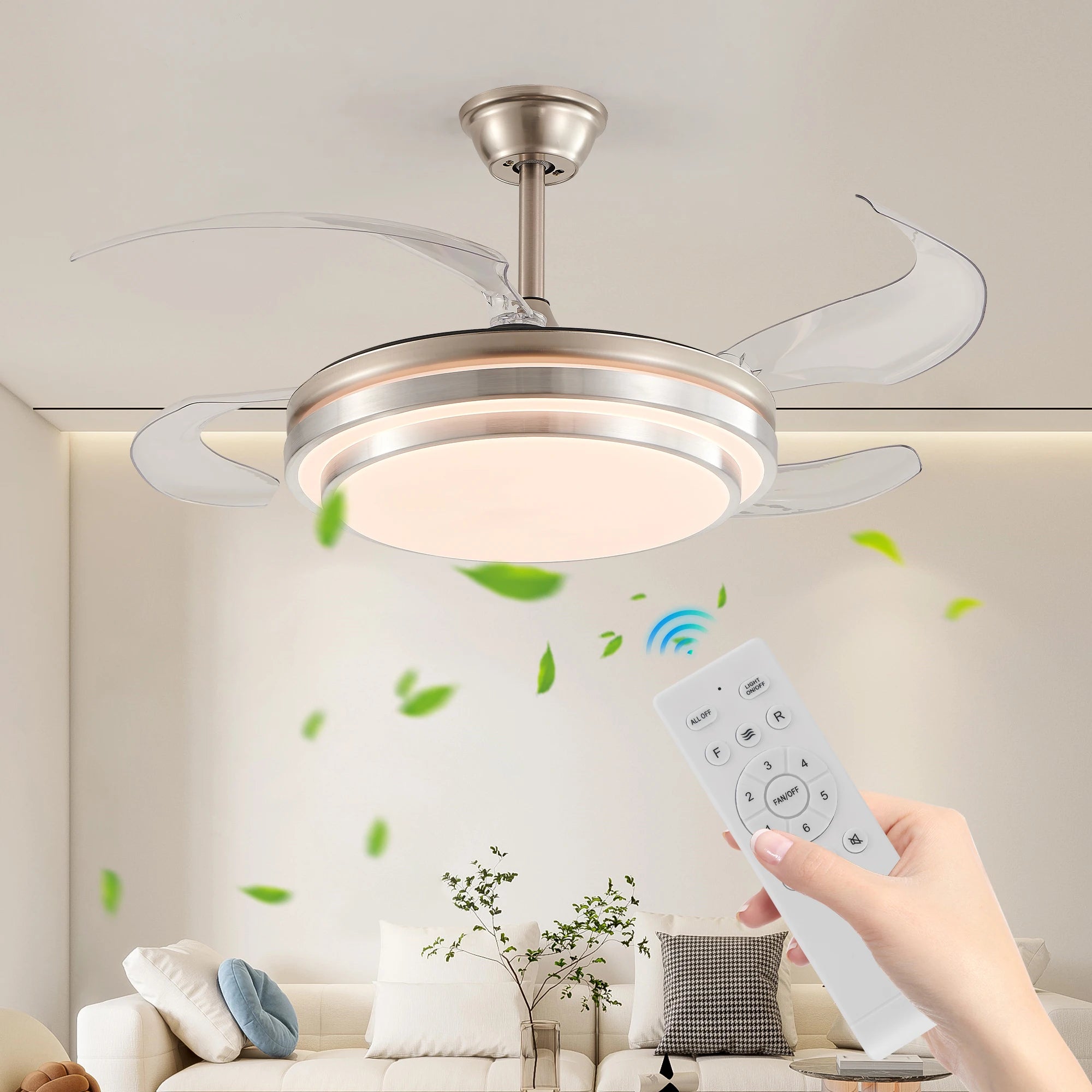 42 Inch 3 Layer Design Modern LED Ceiling Fan with Light and Remote Control,Retractable Blades,Adjustable Speed,Silent Operation