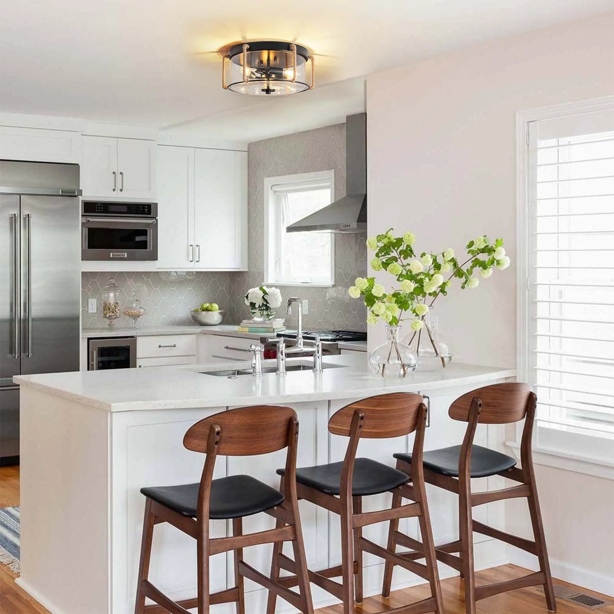 3-Light Farmhouse Ceiling Light Farmhouse Flush Mount Ceiling Light Industrial Farmhouse Light Fixtures Rustic Ceiling Light