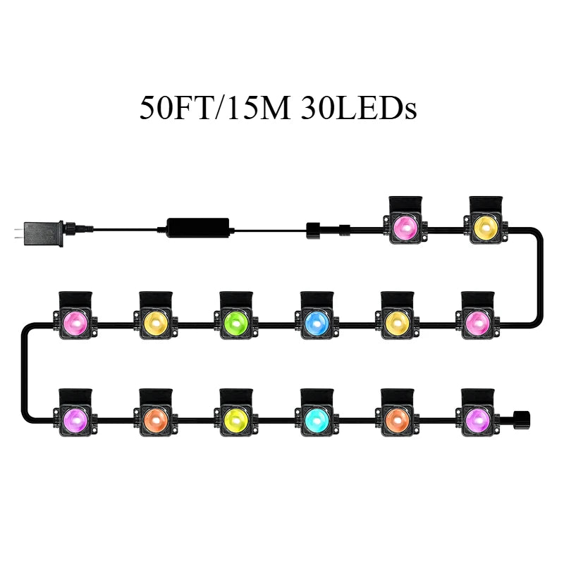 Smart Outdoor Light String 300 Ft RGBIC Outdoor Light With 16 Million Dimmable Warm White LED Bulbs Application  Control garden