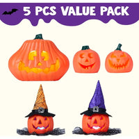 5 Pcs Light Up Halloween Pumpkin Decorations for Outdoor and Indoor Use Jack O Lantern Plastic Pumpkins with Glowing Effect Per