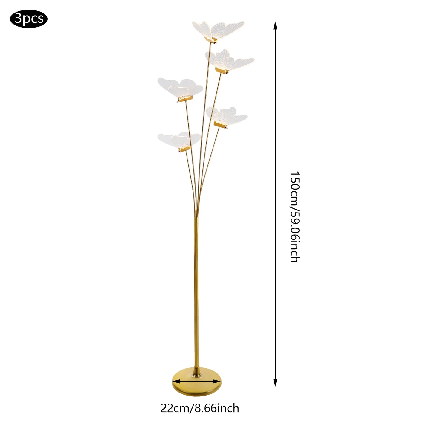 110V 3Pcs Gold/Silver LED Butterfly Standing Lights, Freestanding Landscape Atmos0phere Lamp For Weddings, Parties, Stages, etc