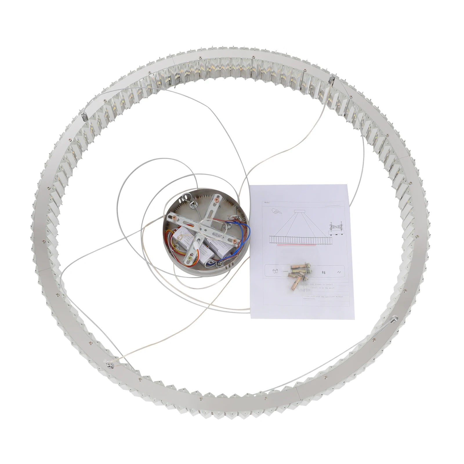 110-240V 95W Pendant Lamp,80CM Modern Silver Crystal Chandelier,3-Color Dimmable,Modern Ceiling Light,for Living Room,Bedroom