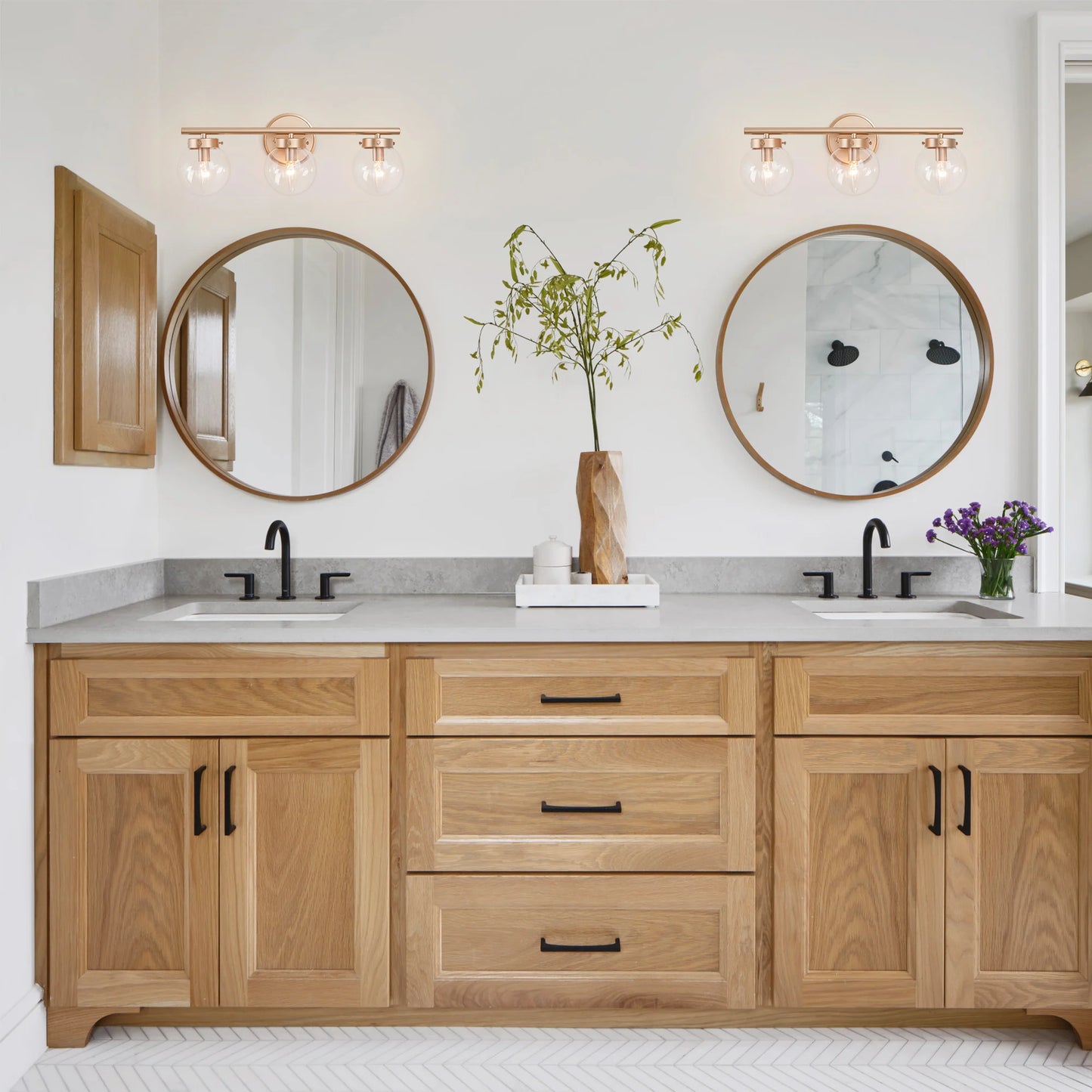 3-Light Brushed Gold Vanity Light, Modern Wall Sconces with Clear Glass Globe Shade, Bathroom Wall Lights for Mirror Kitchen Bed