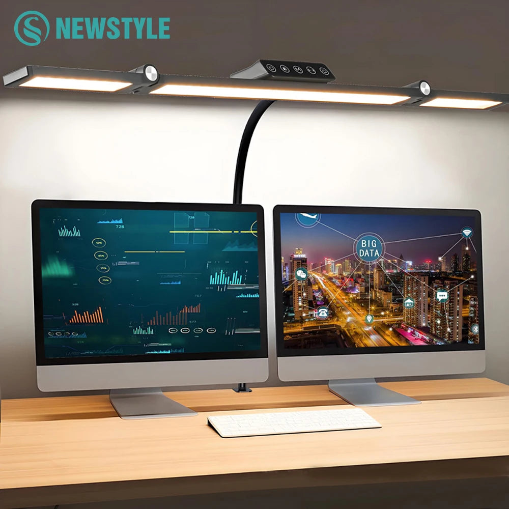 24W Ultra Bright LED Desk Lamp with Clamp 3 Head Automatic Dimming Atmosphere Lighting LED Table Lamps for Office Computer Dest