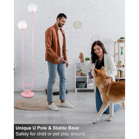 63IN Pink Floor Lamp Modern Mid Century Globe Standing Lamps with 3000K LED Bulbs Candle Holder Style Unique Vintage Tall Floor