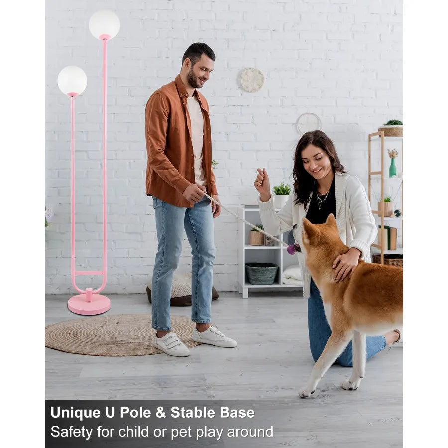 63IN Pink Floor Lamp Modern Mid Century Globe Standing Lamps with 3000K LED Bulbs Candle Holder Style Unique Vintage Tall Floor