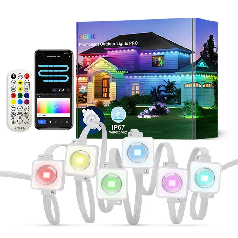 300FT 180LED Permanent Outdoor Eaves LED Lights Waterproof RGB String Lights DIY Scene Christmas Birthday Holiday Party Lighting