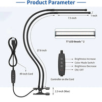 10W LED Desk Lamp with Clamp Dimmable Clip On Reading Light 10 Brightness Level 3 Lighting Modes Flexible Study Table Lamp USB