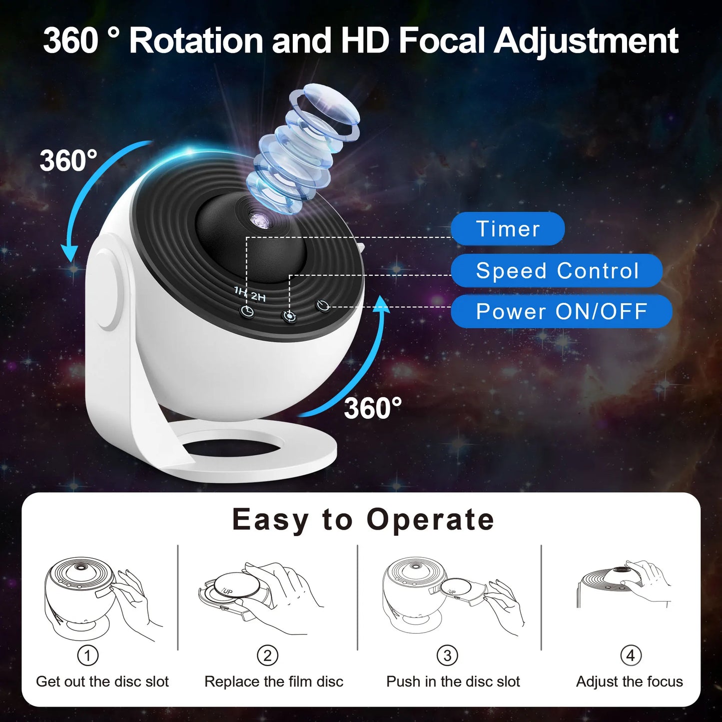 13 In 1 Galaxy Ultral Star Projector HD Image Area LED Night Light, 13 Film Discs,360° Rotate 1/2h Timer for Kids&Adults Bedroom