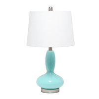 Contemporary Glass Table Lamp with Fabric Shade E26 Base Living Room Bedroom Office Decoration Tapered Shade Design