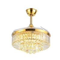 42" Invisible LED Ceiling Fan Light Crystal Retractable Chandelier Lamp W/Remote