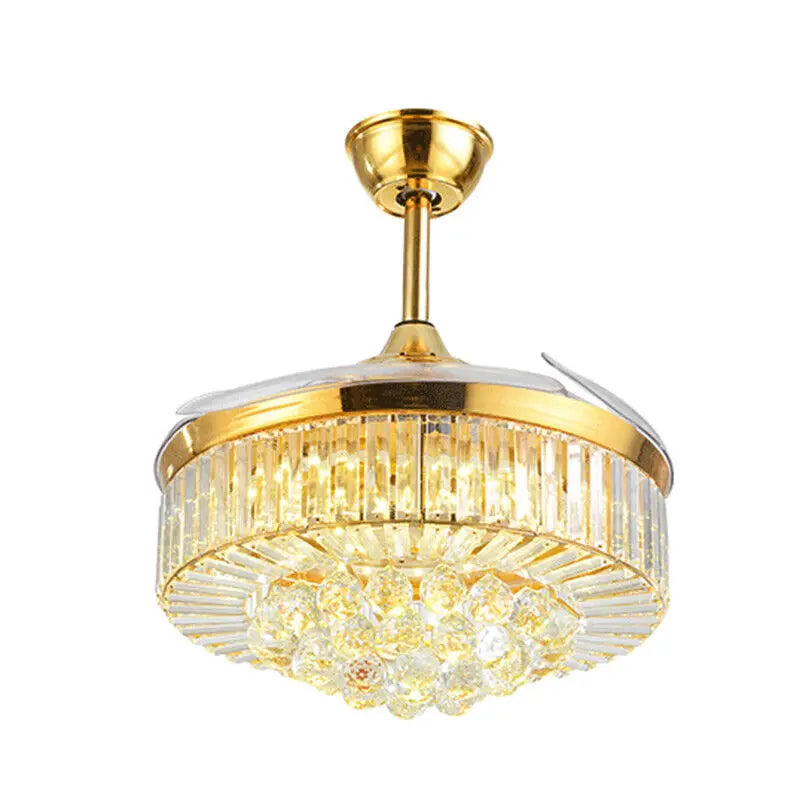 42" Invisible LED Ceiling Fan Light Crystal Retractable Chandelier Lamp W/Remote