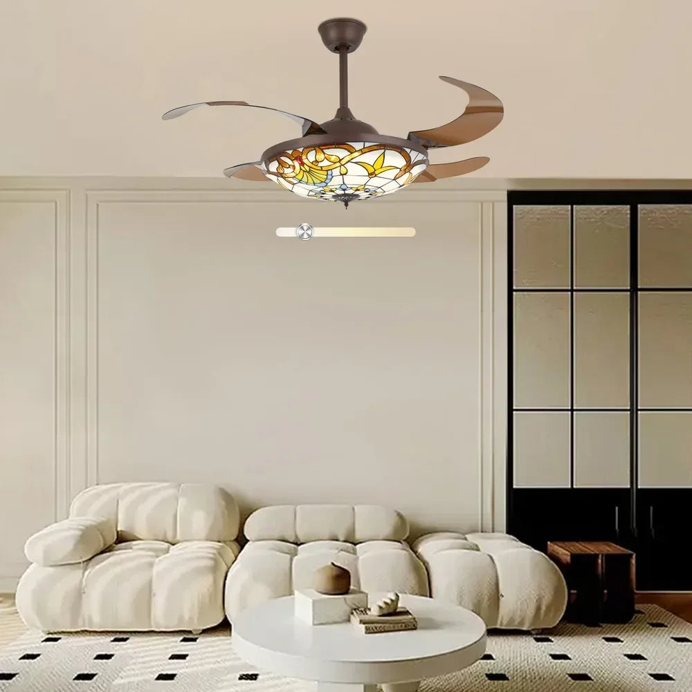 42 in Tiffany Style Ceiling Fan W/ Light, Remote Control, 3 Color Changing LED & 3 Speed Setting, Modern Fan for Living Room Use