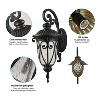 Classic Outdoor Wall Lantern, Black Vintage Wall Sconce with Bubble Glass, Weatherproof Exterior Light Fixture(No Bulb)