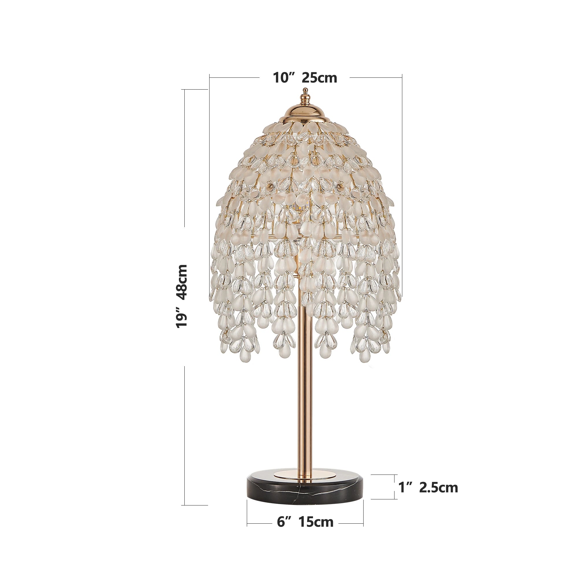 19"Elegant Crystal Table Lamp Vintage Waterfall Design with Crystal Bead String Shades and Marble Textured Base(No Bulb)