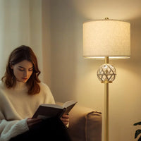 61.5 Modern Floor Lamp for Living Room Gold Boho Standing Lamp with Rattan Glass Design Rotary Switch Farmhouse Tall Lamps for