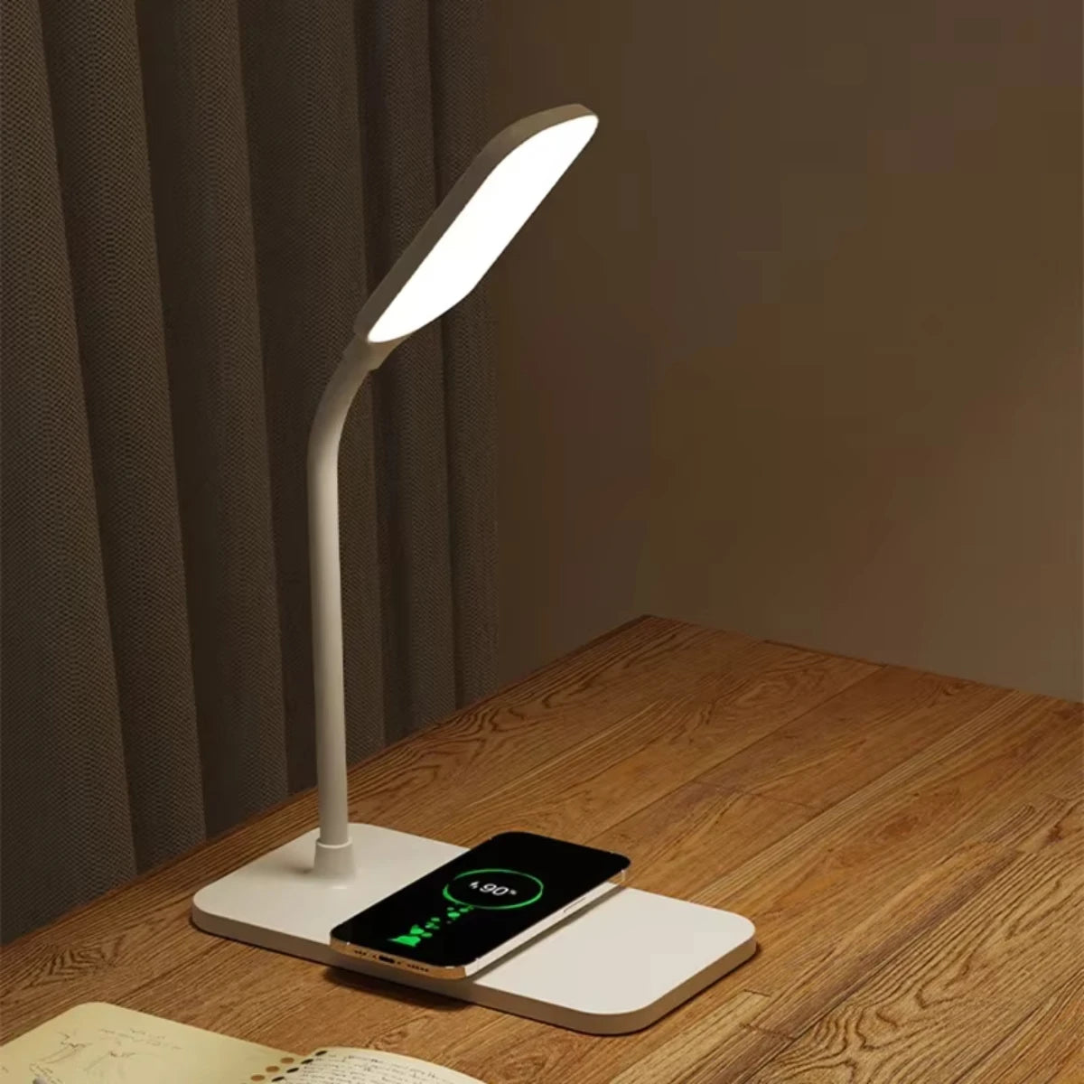 Desk Lamp with Wireless Charger and USB Plug in Port Bedside Night Light  Dimmable Eye-Caring  Gaming Reading
