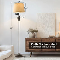 61 Vintage Floor Lamp with 350 Adjustable Swing Arm for Bedroom Living Room Bedside Nightstand Retro Farmhouse Mid Century Styl