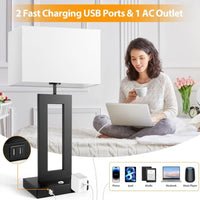 3-Way Dimmable Touch Control Black Table Lamps with USB Ports and AC Outlet, Ideal for Living Room, Bedroom, and Bedside Use