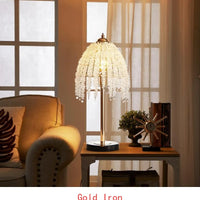 19" Elegant Crystal Table Lamp - Vintage Waterfall Design with Teardrop Grape Crystal Beads and Marble Base for Living Room,