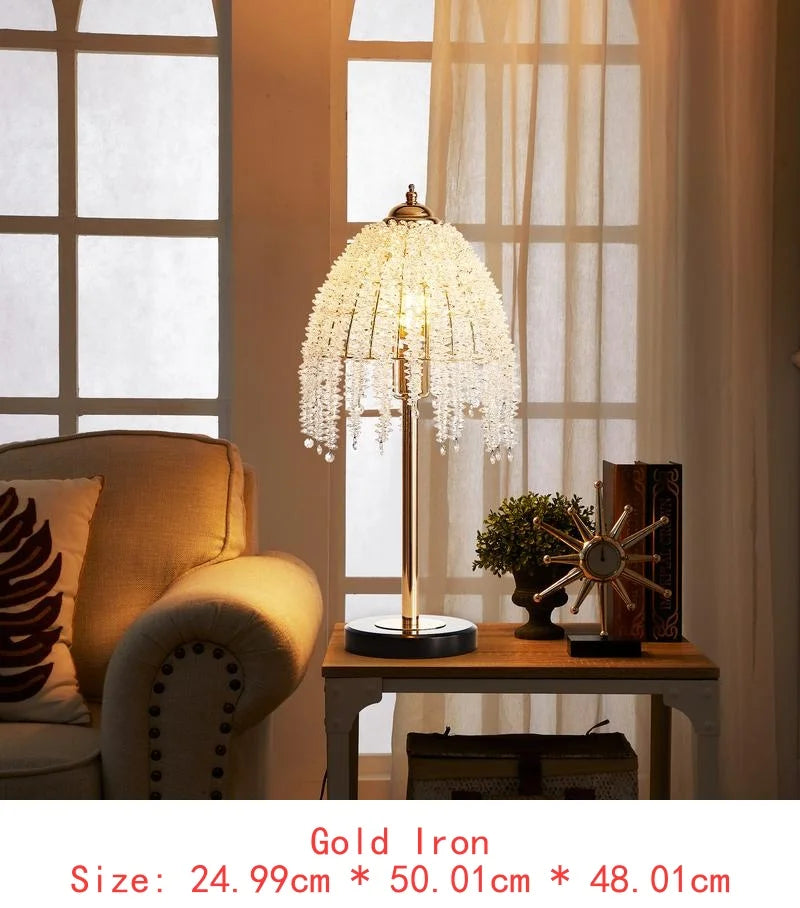 19" Elegant Crystal Table Lamp - Vintage Waterfall Design with Teardrop Grape Crystal Beads and Marble Base for Living Room,