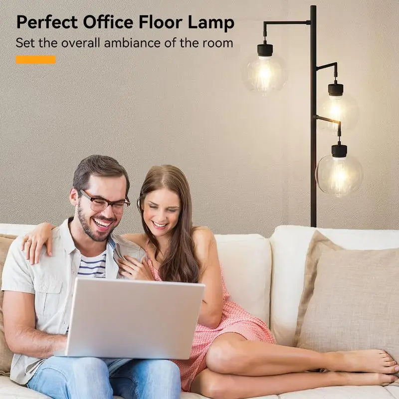 67" Tree-Shaped Floor Lamp with 3 Lights, Glass Shade, Foot Switch, Modern Design for Living Room Lighting