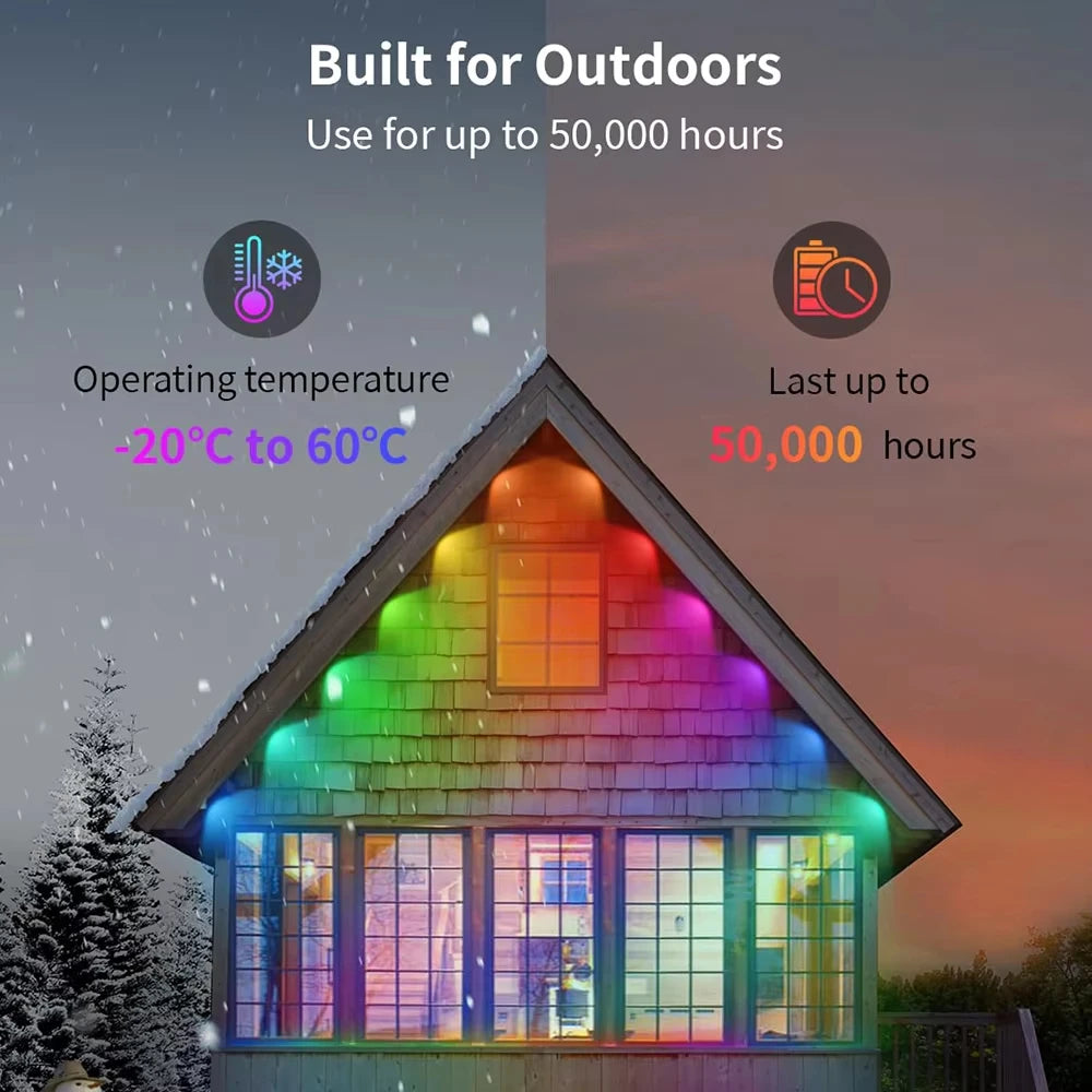 300FT 180LED Permanent Outdoor Eaves LED Lights Waterproof RGB String Lights DIY Scene Christmas Birthday Holiday Party Lighting