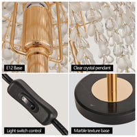 19"Elegant Crystal Table Lamp Vintage Waterfall Design with Crystal Bead String Shades and Marble Textured Base(No Bulb)