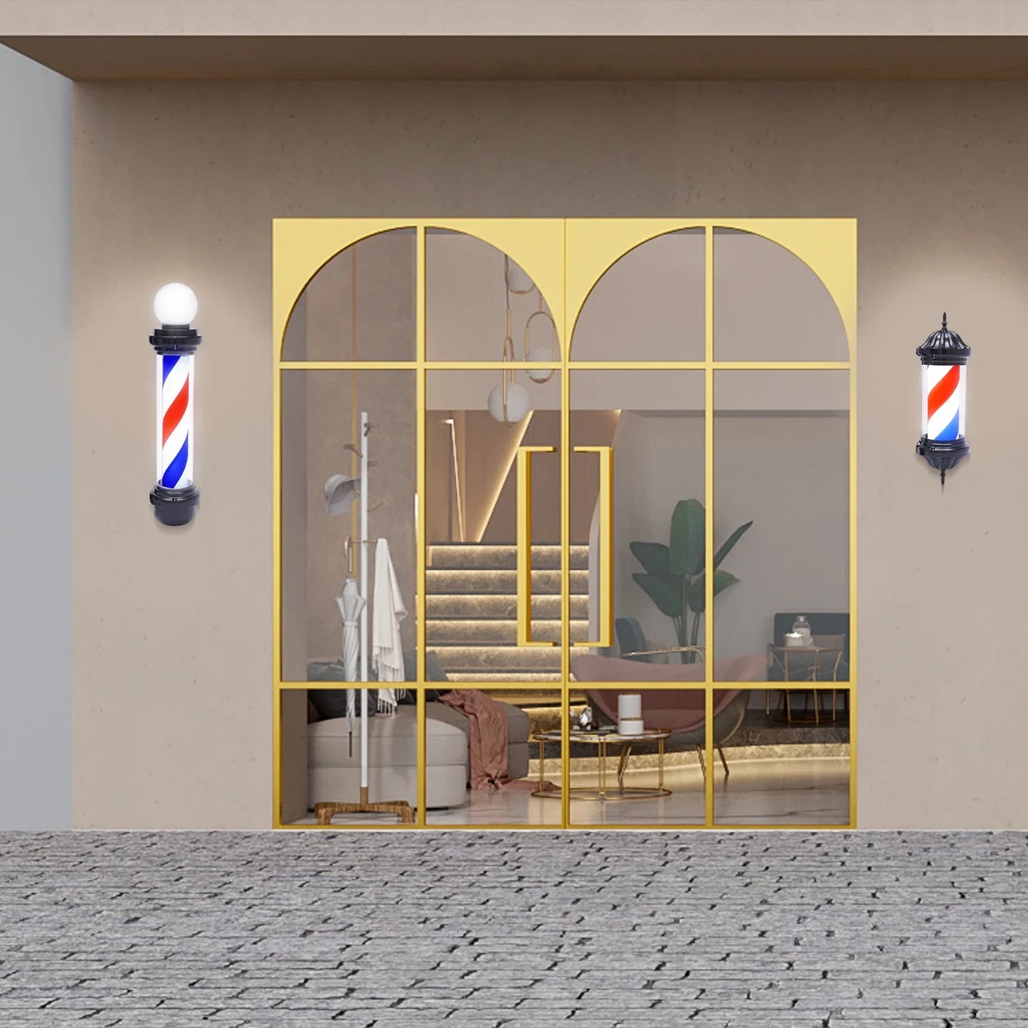 32inch Barber Pole Stripes With LED light Barber Pole Rotating Sign Light Box Rainproof Hairdressing Salon Save Energy Wall Lamp