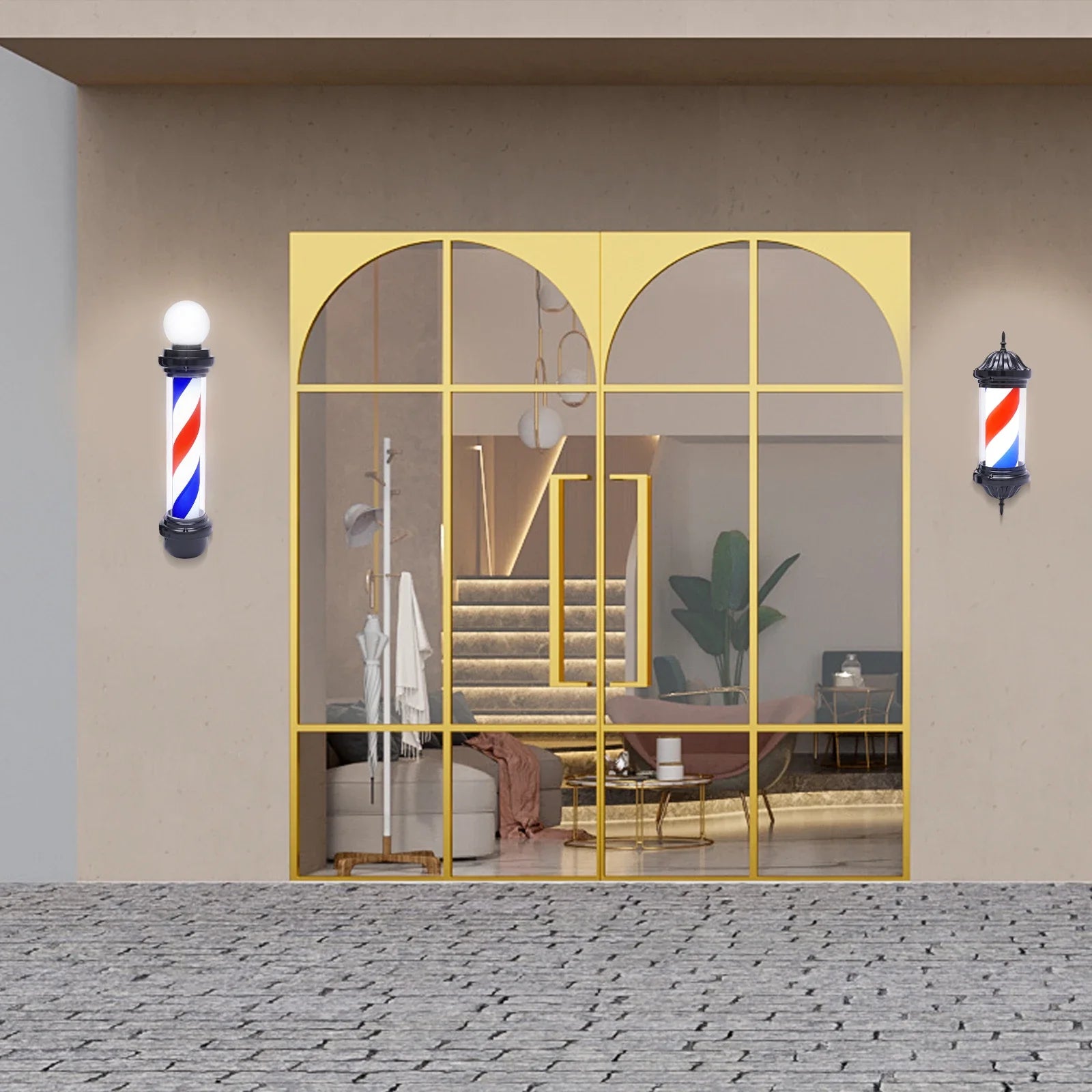 32inch Barber Pole Stripes With LED light Barber Pole Rotating Sign Light Box Rainproof Hairdressing Salon Save Energy Wall Lamp