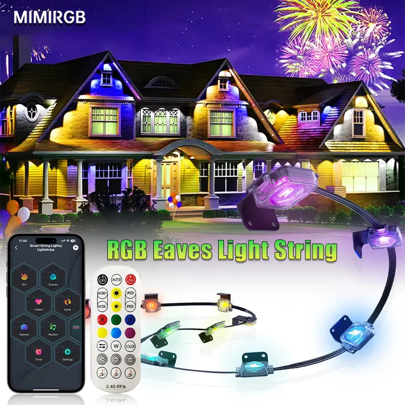 Permanent Outdoor Eaves Lights 60M 120 LED Smart RGBIC Eaves LED Lights Festival Flashing Lighting Fairy String Holiday Lighting