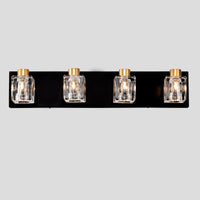 4-Light Matte Black + Gold Bathroom Light Fixtures, Modern Vanity Lights with Crystal Glass Shade, Vintage Light Fixture Bathroo