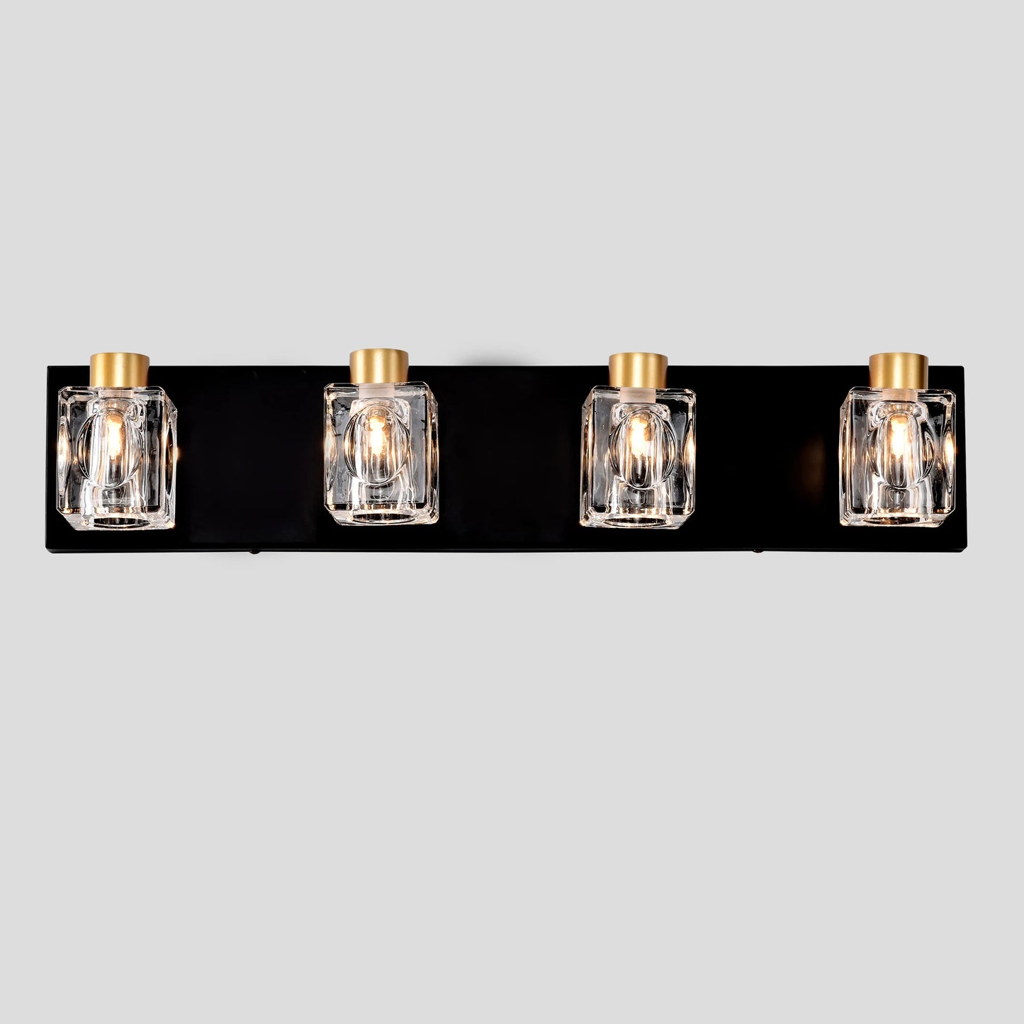 4-Light Matte Black + Gold Bathroom Light Fixtures, Modern Vanity Lights with Crystal Glass Shade, Vintage Light Fixture Bathroo