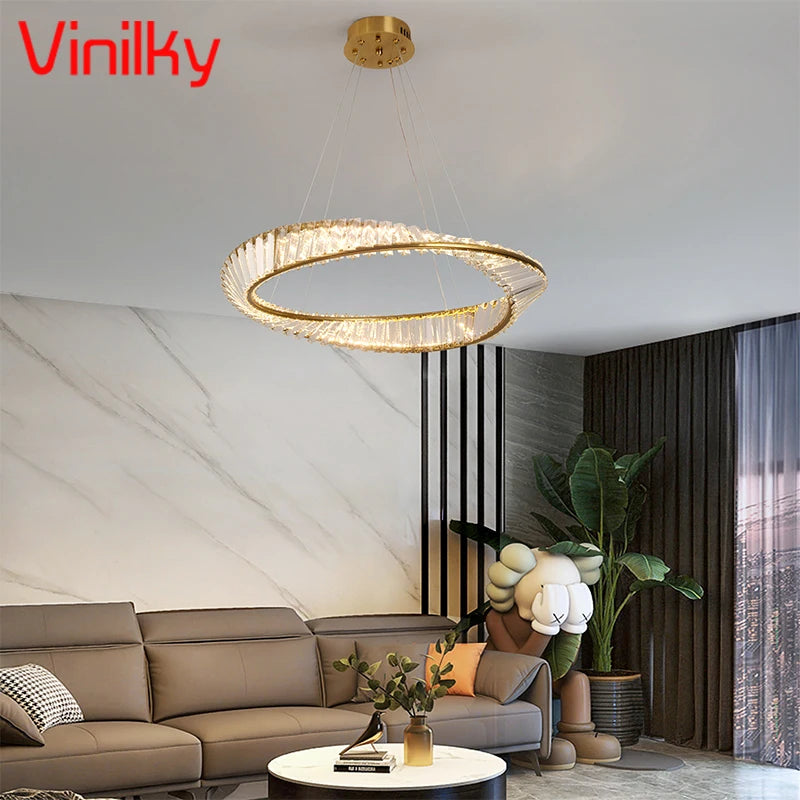 Crystal Circle Pendant Light Modern Indoor Lighting Ceiling Chandeiler Lamp Living Room LED Tricolored Hanging Lamps Luxury Flus