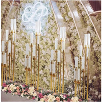 2/4/5/10pcs 8 Heads Metal Candelabra Candle Holders Road Lead Table Centerpiece Gold Candelabrum Stand Pillar Candlestick weddin
