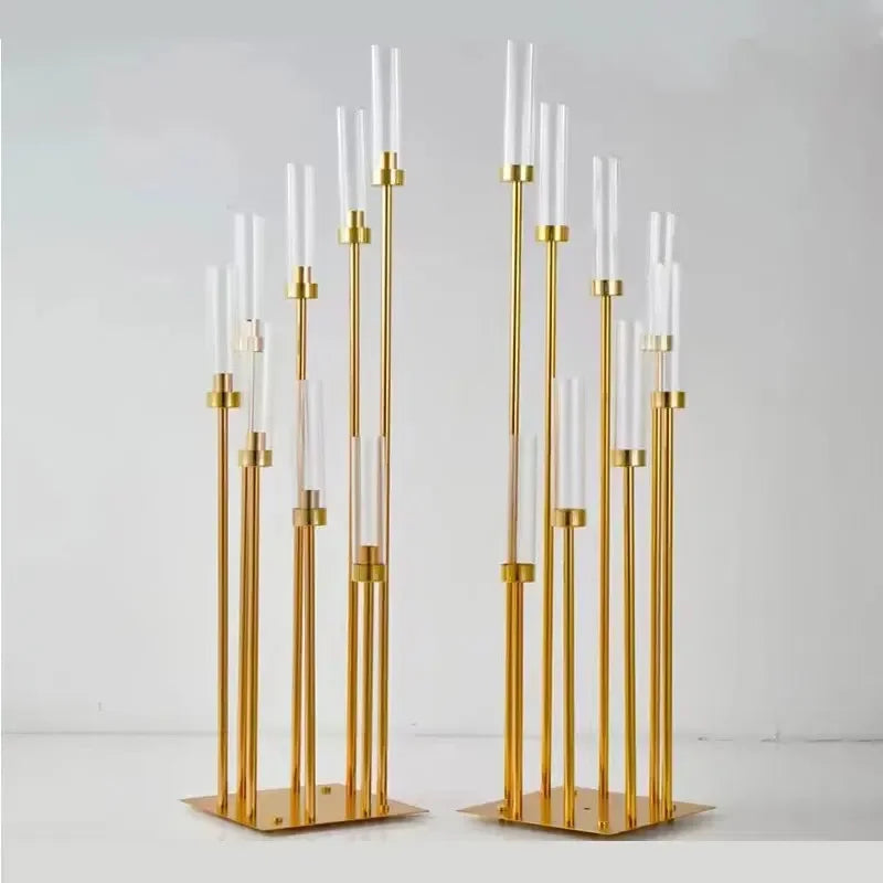 2/4/5/10pcs 8 Heads Metal Candelabra Candle Holders Road Lead Table Centerpiece Gold Candelabrum Stand Pillar Candlestick weddin