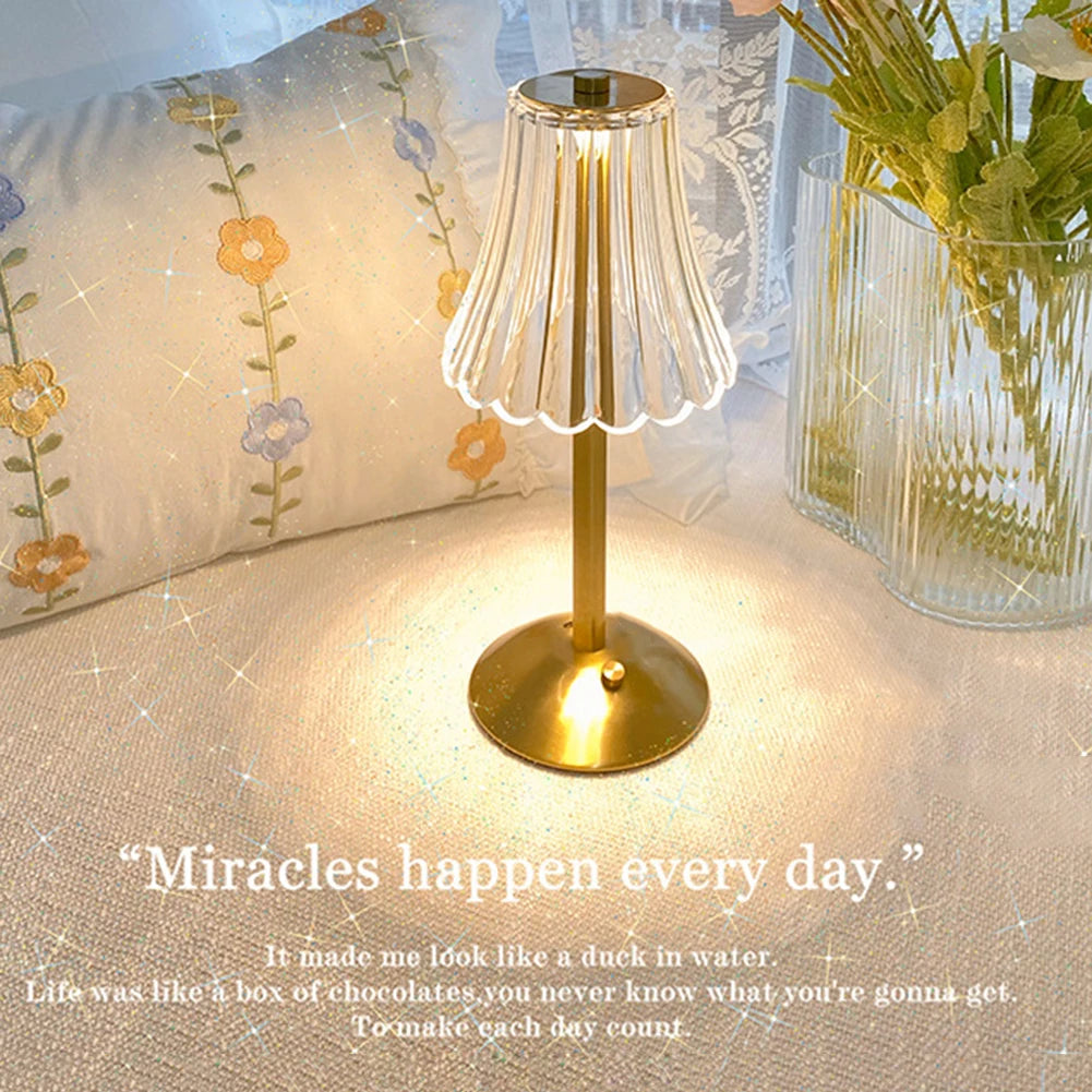 Crystal Table Lamp Rechargeable 3 Colors Portable Gold Metal Beside Lamp 2000mAh Battery Operated Dimmable Touch Light