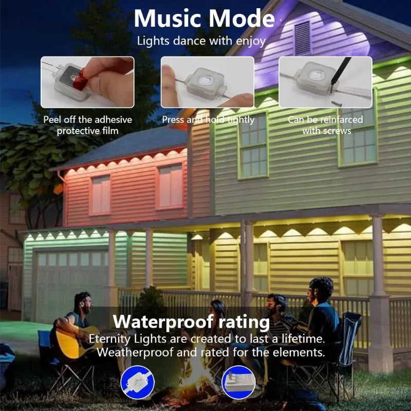 Smart Bluetooth Permanent Outdoor Music Sync Light IP67 Waterproof Voice Control Music Sync DIY Holiday Party