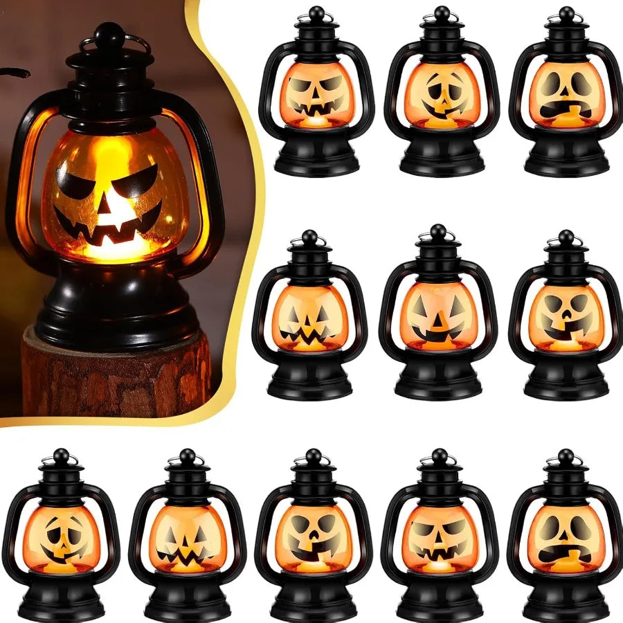 12 Pcs Halloween Mini Pumpkin Lantern 3.54 Inch Jack O Lantern Table Centerpiece with Flickering LED Candle for Indoor Outdoor